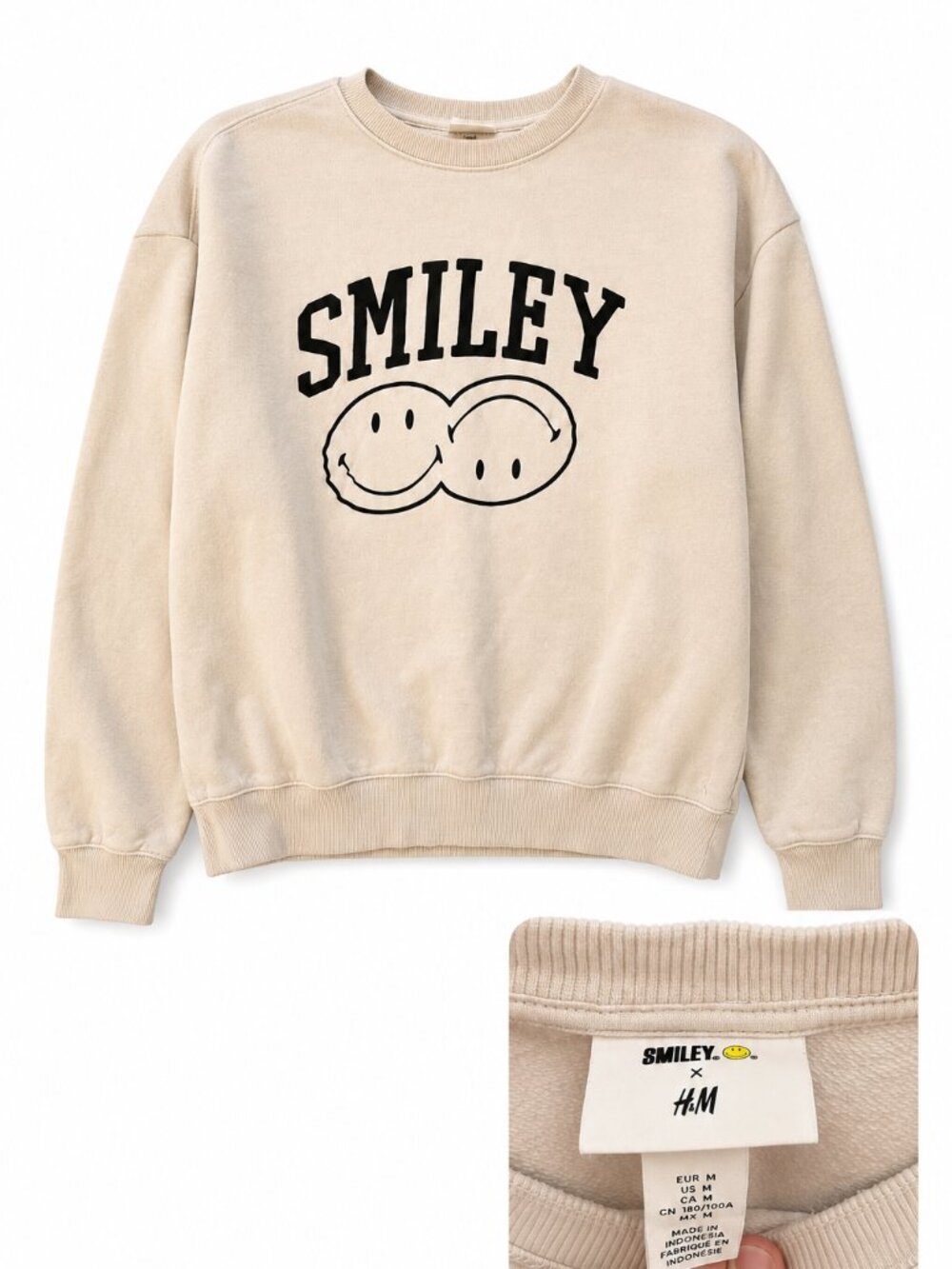 Smiley x H&M Cream Graphic Crewneck Sweatshirt Men's Medium